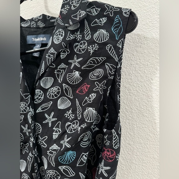 NWT ModCloth Seashell Novelty Linen Blend Black White Red Blue Sleeveless Top S - Picture 5 of 14